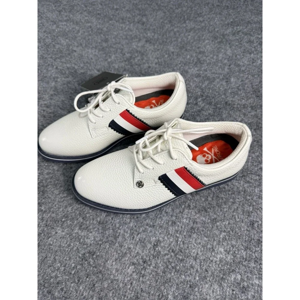 G/FORE G.112 Women’s Leather Saddle‑Stripe Golf Shoes–White/Navy/Red–Sz 5.5 New
